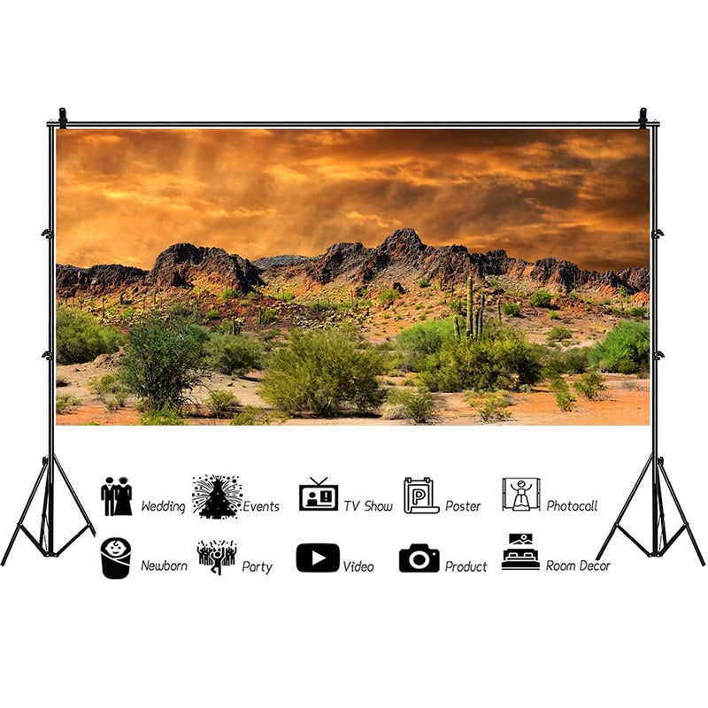 Laeacco 20x10ft Dusk Desolate Desert Backdrop Weathered Mountains Scenic Backdrop Natural Landscape Sunset Glow Cactuses Wedding Photo Studio Stage Perfomance Wallpaper Portrait Shoot Booth Props - Image 2